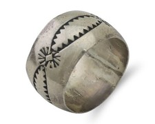 Navajo Hand Stamped Band 925 Silver 11 mm Native Artist Size 5.5 C.80's
