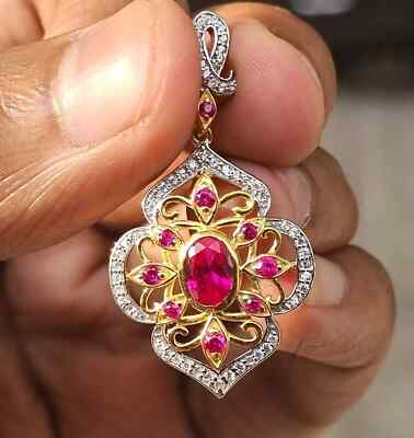 2Ct Oval Cut Lab-Created Ruby 14k Two-Tone Gold Plated Anniversary Gift Women's