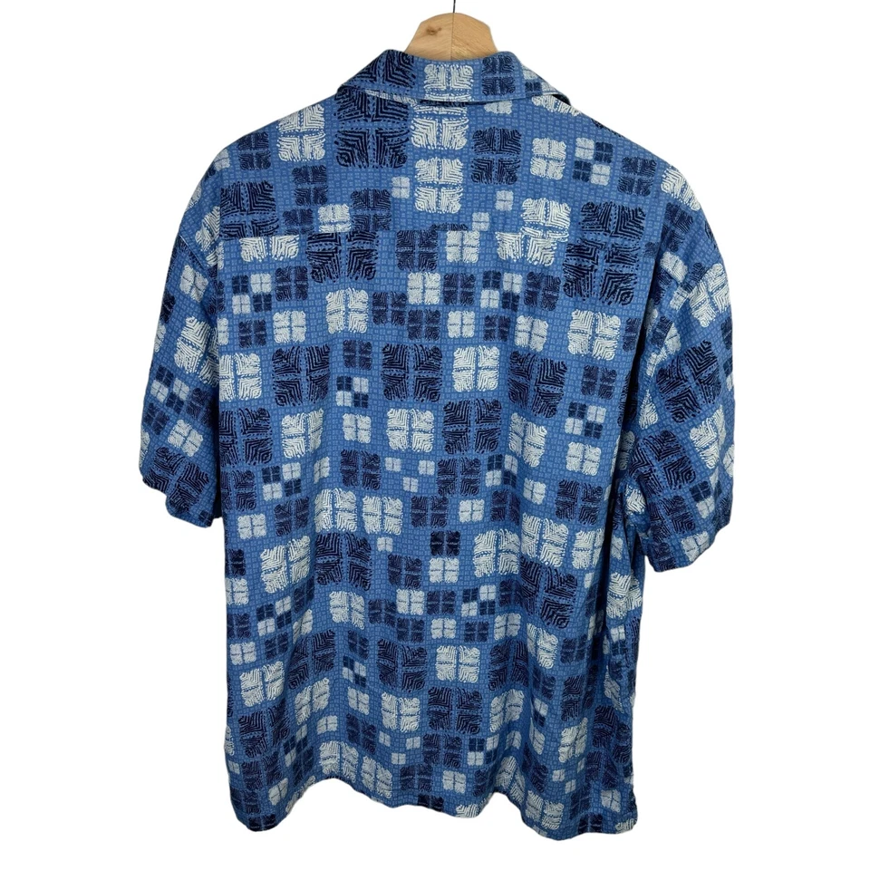 Nat Nast шелк геометрический гавайский Мужская рубашка Sz XL на пуговицах синий короткий рукав - Изображение 2 из 3