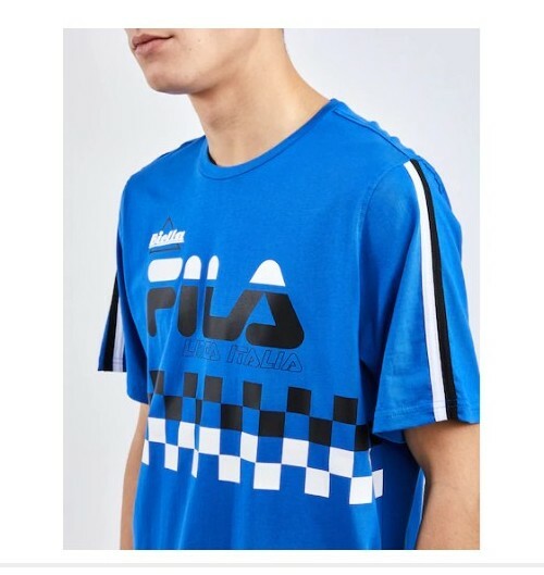 T shirt Fila uomo Moto Motorsports Italia top blu manica corta girocollo taglia large