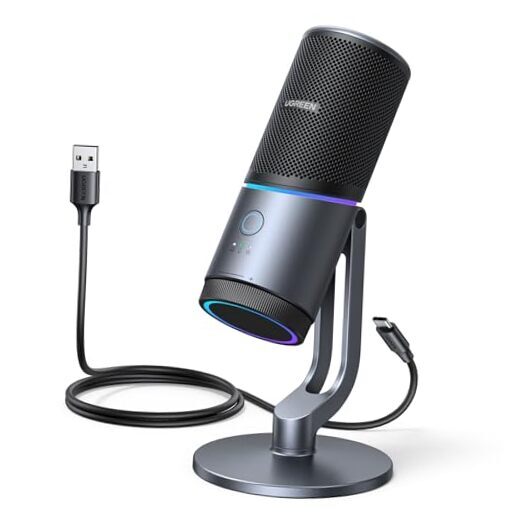 Microphone for PC, USB Mic with RGB Lights, Mute Button, 24bit/96kHz,-image