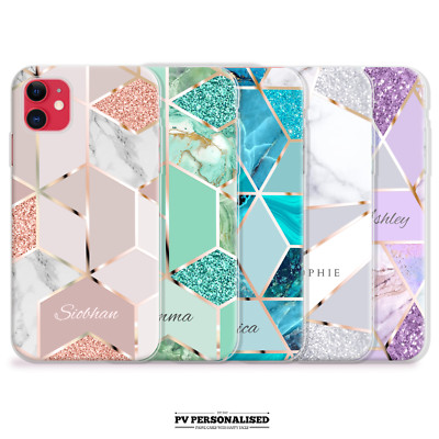 PERSONALISIERTE MARMOR HANDY HÜLLE INITIALEN NAME HARTE COVER FÜR IPHONE 12 SE 11 GESCHENK