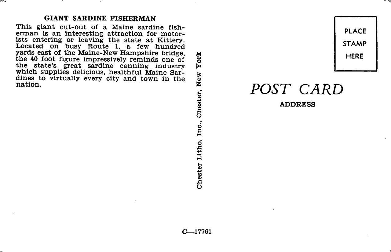 Giant Sardine Fisherman, Kittery, Maine Roadside Sign c1950s Vintage Postcard eBay