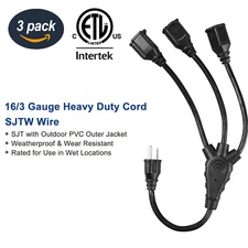 DEWENWILS 18 Inch 1 to 3 Light Extension Cord Splitter, 16AWG Heavy Duty SJTW