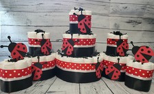 3 Tier Diaper Cake and sets - Red and Black Lady Bug Theme Diaper Cake - Neutral