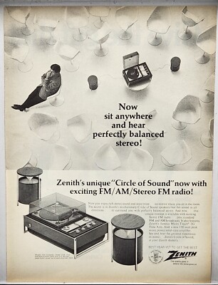 1968 Zenith Troubador Z590 FM/AM Stereo Record Player Original Print Ad Life Mag
