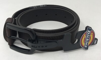 Dickies Men's Casual Leather Belt Dark Brown w/Black Buckle Size 38 NEW