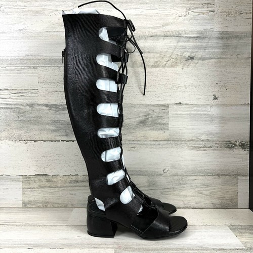 Jeffrey Campbell Over the Knee Sandals Back Zip Black Lizard Leather Women  7.5 | eBay