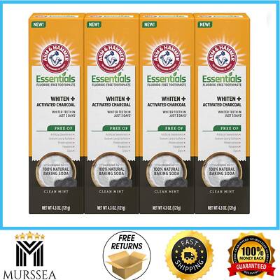 ARM & HAMMER Essentials Fluoride-Free Toothpaste Whiten + Activated Charcoal-4 P