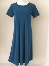 Travel Knit Dress, long A-Line, S/S, Stretchy NO-IRON poly/span.  Teal