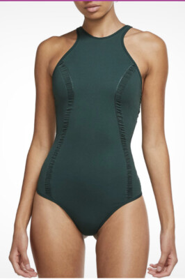 NIKE YOGA GERIPPTER JERSEY ENGE PASSFORM STRICK TRAININGSBODYSUIT GRÜN CU6366-397 SMALL