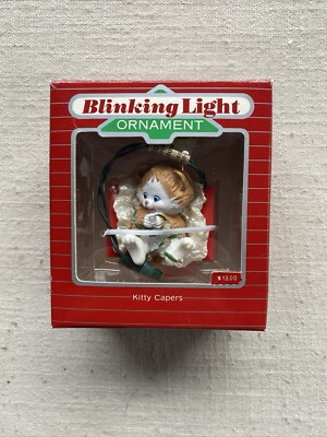 Vintage 1988 Hallmark Keepsake Magic Blinking Lights Kitty Capers Ornament