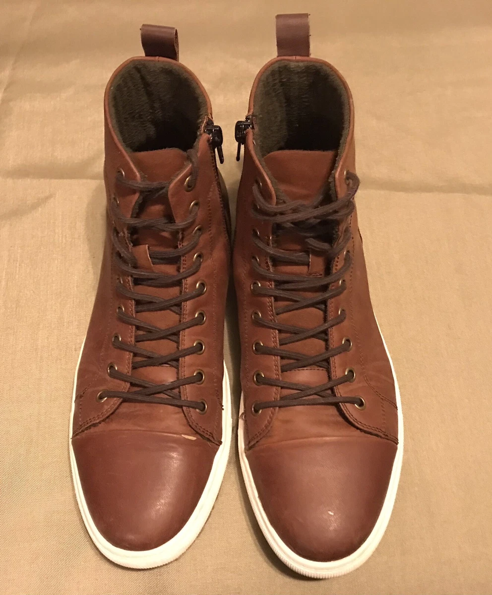 Mens Seven 91 2-Toned Brown Side Zip Mid-Top Leather Sneaker Boots Size 10.5