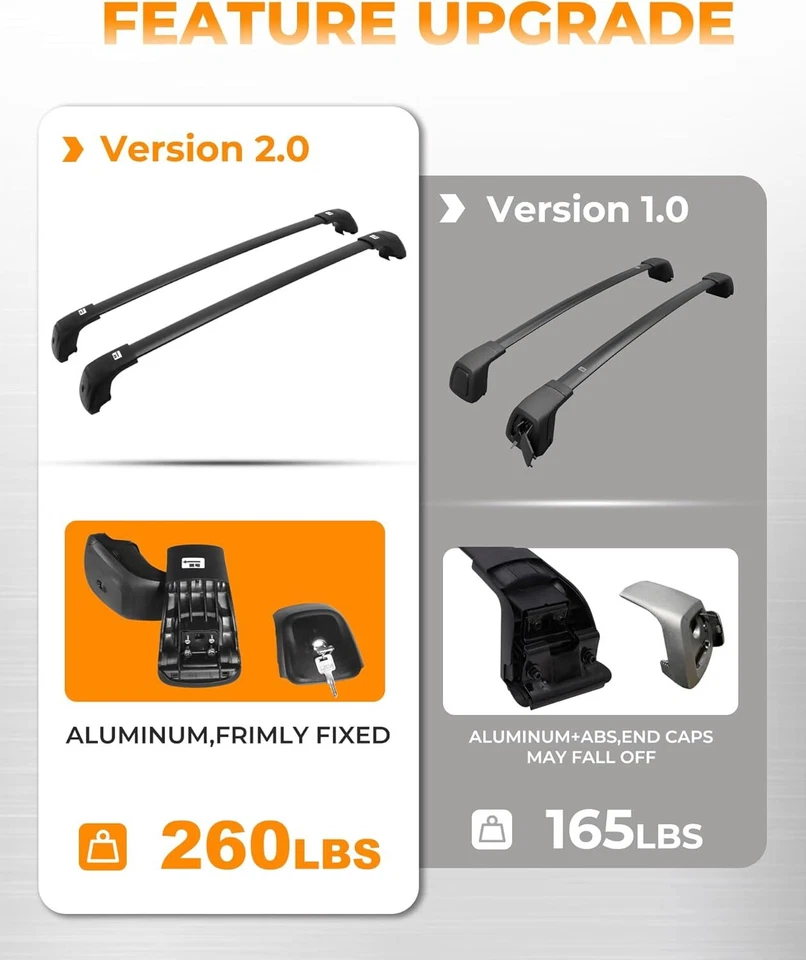 Barra transversal de techo mejorada de 260 libras para Jeep Grand Cherokee 2011-2021 riel lateral Foto 3 de 4