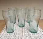 Vintage Coke Glasses 16 oz. textured "Georgia Green" glass embossed logo set/ 5