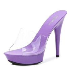 Womens PVC Clear Silpper Platform Stilettos High Heels Mules Sandals Shoes New