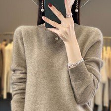 Women 100 Wool Soft Sweater Crew Neck Cashmere Pullover Autumn Winter Casual
