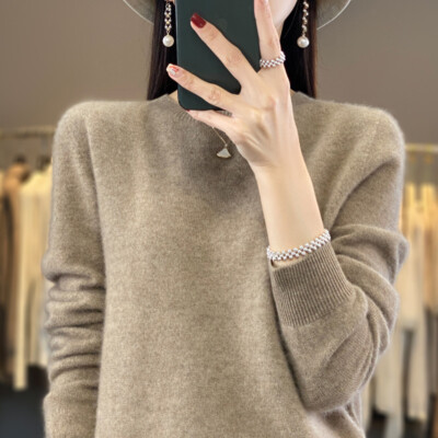 Women 100% Wool Soft Crew Neck Cashmere Pullover Sweater Autumn Winter Casual