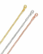 2.1mm Paperclip Chain Necklace Real Solid 14K Yellow White Rose Gold
