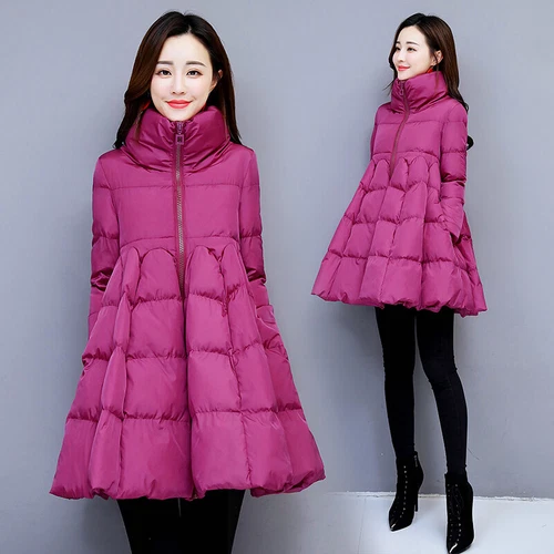 Lady Puffer Coat Flared Pleated Thermal Padded Jacket Overcoat Outerwear Tops  - Bild 4 von 12