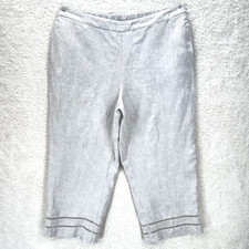 Chicos Pull On Linen Cropped Pants Women Sz 3 Beige Elastic Waist Summer Coastal