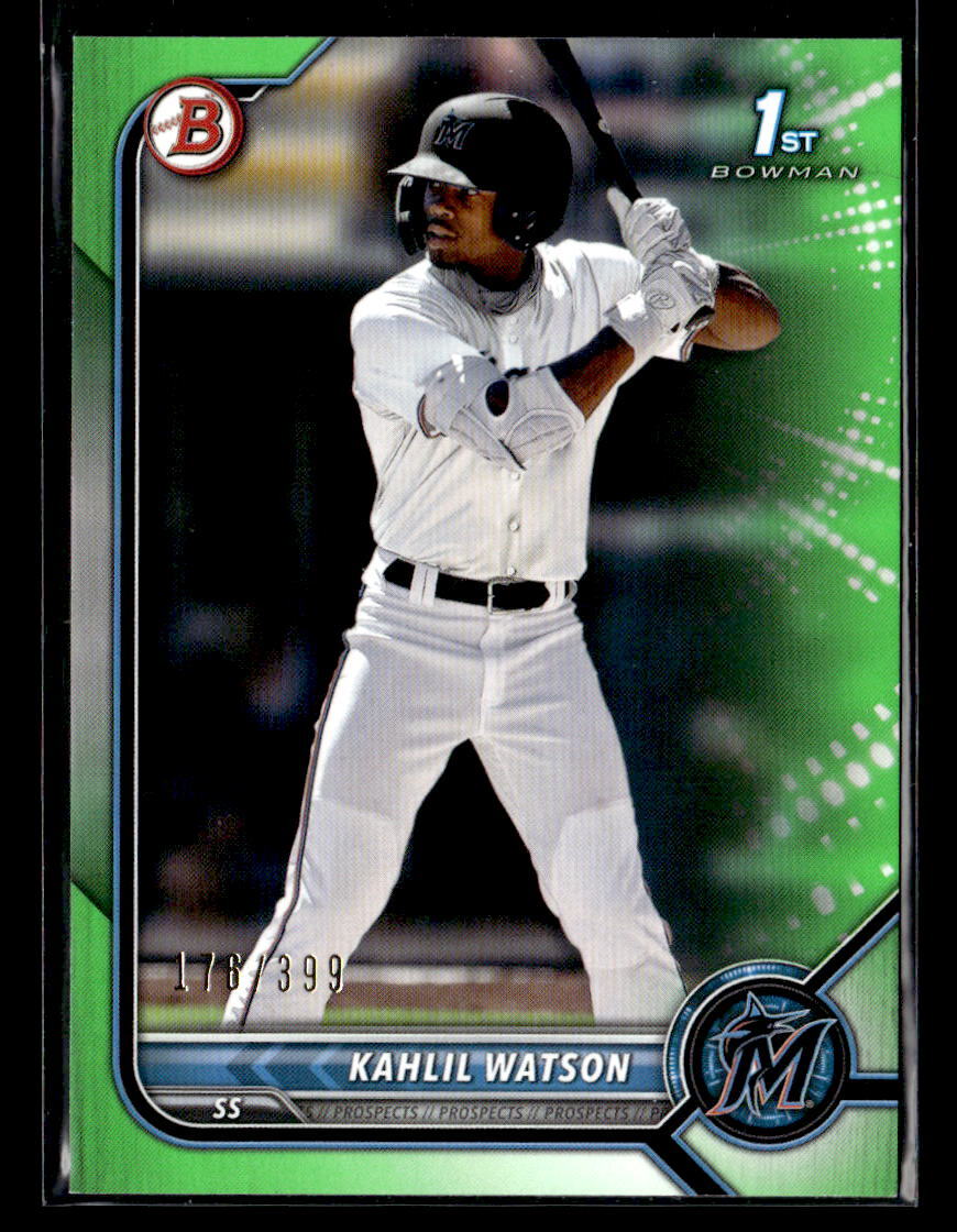 Kahlil Watson #'d /399 - 2022 Bowman 1st Prospects Neon Green #BP-3 Marlins