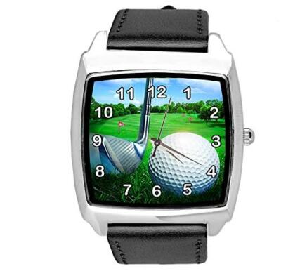 Schwarze eckige Lederuhr für Golffans