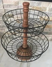 Two Tier Wood Metal Basket