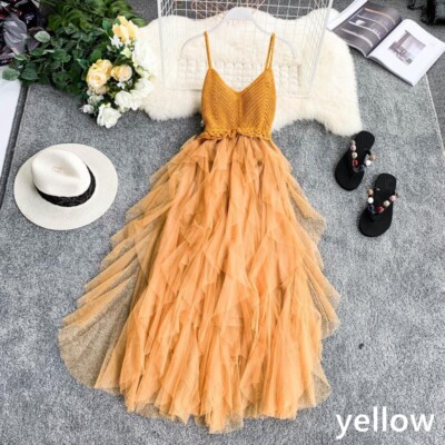 Lady Mesh Tank Dress V-neck Spaghetti Strap Patchwork Layered Knitted Summer Fit | eBay Lady Mesh Tank Dress V-neck Spaghetti Strap Patchwork Layered Knitted Summer Fit | eBay