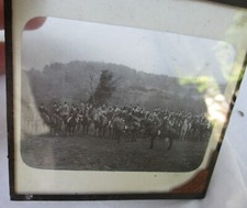 Original Antique Magic Lantern Glass Slide. Large Group of Huntsmen on Horses