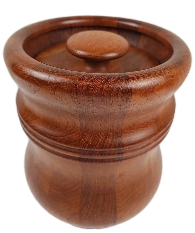 Signed Jens Quistgaard teak ice bucket liner — a named designer piece from the golden age of Danish Modern barware.