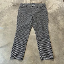 Talbots Pants Womens Sz 18W Black White High Waist Straight Leg Gingham Print