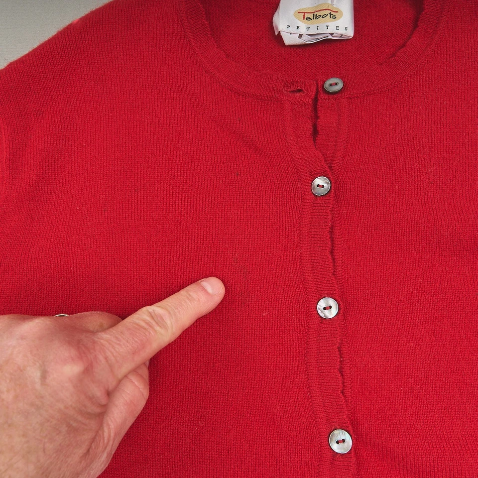 Cárdigan suéter Talbots para mujer rojo PM cachemir manga larga botón delantero Foto 4 de 4