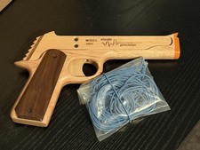 Elastic Precision Model 1911 Rubber Band Gun Five Shooter Solid Wood w/ Bands