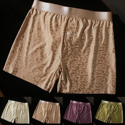 Smooth Ice Silk Herren Boxershorts - Retro Printed Loose Fit Mid Waist Unterwäsche