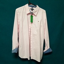 NWT Tommy Hilfiger Men's Size Xl Pink w Blue Trim Button Up Dress Shirt