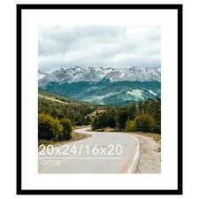 Wood 20x24 Picture Frame with 16x20 Mat Black, Display 16x20 with Mat or 20x2...