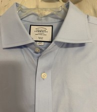 Charles Tyrwhitt Slim Fit Non-Iron Dress Shirt Blue 18 36 Mens Long Sleeve