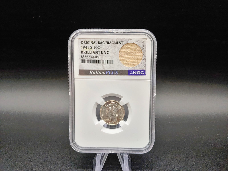 1941-S Mercury Dime 10c NGC Brilliant Uncirculated With "Original Bag Fragment"