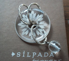 Retired Silpada S1954 Sterling Silver Drop Pendant Etched Circle Faceted Crystal
