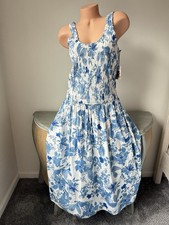 Sincerely Jules 👀MIDI XL 14 Sun Dress Smocked Blue Floral Cottagecore Rio Beach