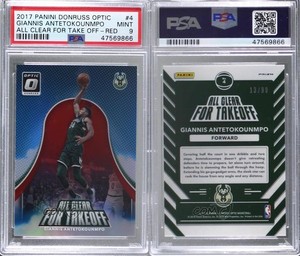 2017-18 Panini Donruss Optic Red Prizm /99 Giannis Antetokounmpo #4 PSA 9 MINT