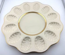 Lenox Scalloped Deviled Egg Platter 11" Porcelain Ivory & Gold Plate Ceramic USA