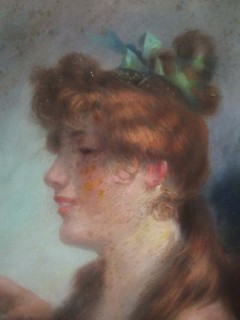Pastel. Belle Epoque XIXème. Elégante à la cigarette 33x46cm. A restaurer.