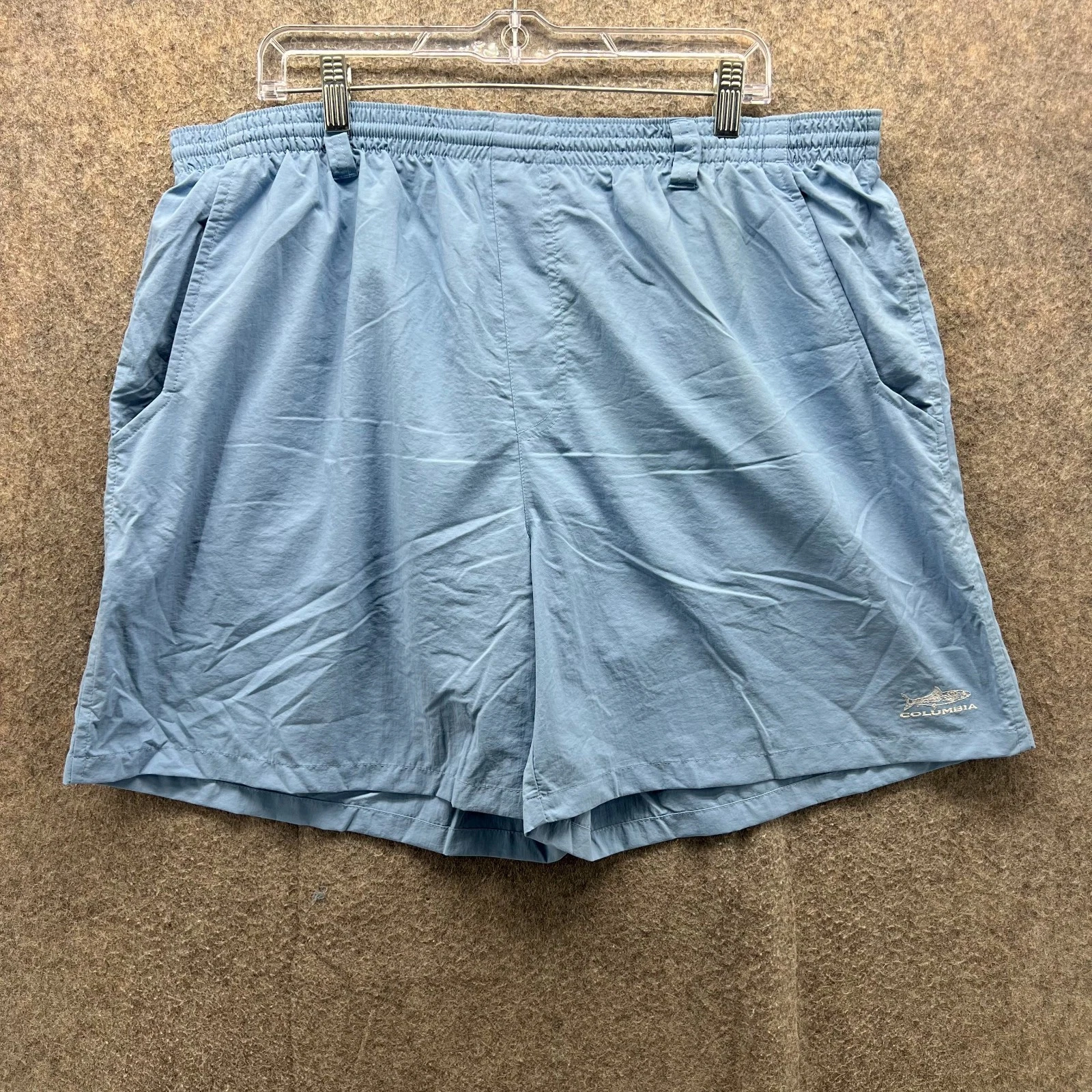 Vintage Columbia Shorts Mens XL Light Blue Nylon PFG Packable Fishing Quick Dry