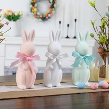 Easter Decorations-3 Pack Flocked Bow Tied Bunny Set- Pastel Bunny Decor for