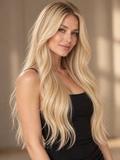 Foxy Locks Hollywood Blonde Human Hair Clip In Extensions 8 Piece 20.5  Full Set