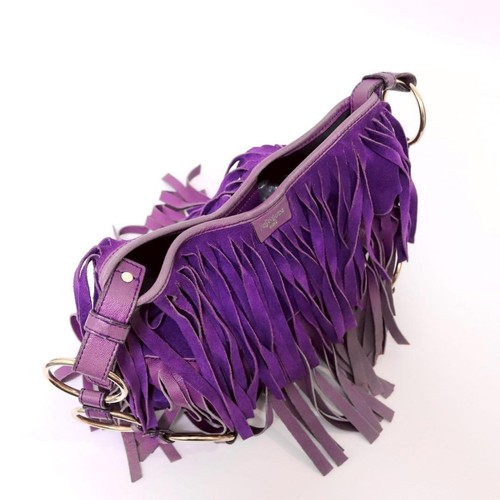 Yves Saint Laurent Tom Ford Era Rive Gauche Purple Suede Fringe Shoulder Bag - Picture 6 of 10