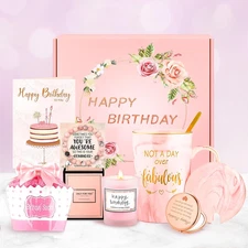 Elegant Birthday Gift Basket for Women - Unique Pink Mug and Gift Set