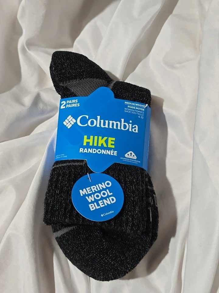 NWT Columbia Hike Merino Wool Blend Medium Weight Women's Crew Socks OS Black